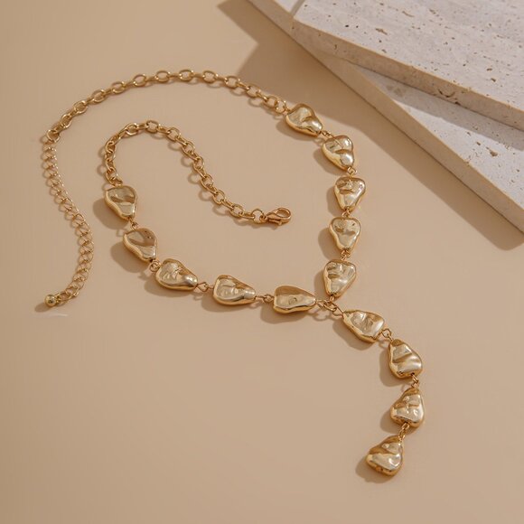 Jewelry - Contemporary Gold Tone Nugget Drop Necklace